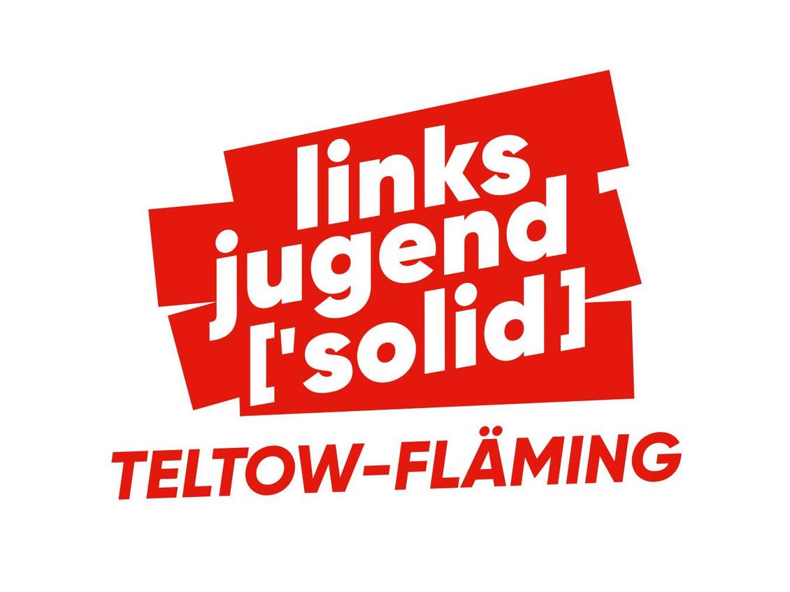 Die Grafik zeigt in rot auf weißem Grund das Logo der Linksjugend ['solid] Teltow-Fläming.