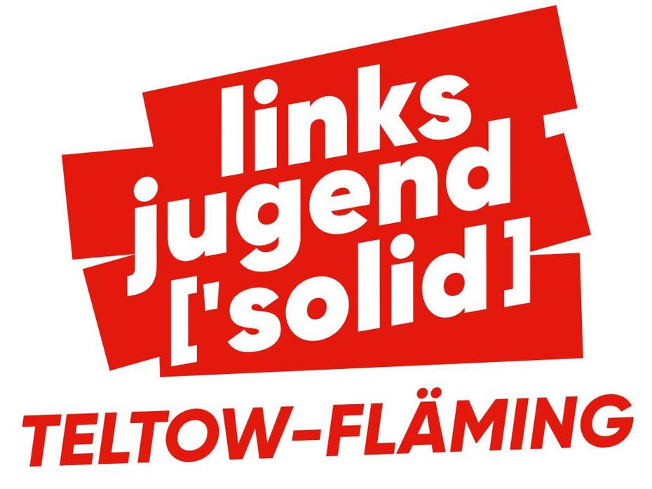 Die Grafik zeigt in rot auf weißem Grund das Logo der Linksjugend ['solid] Teltow-Fläming.