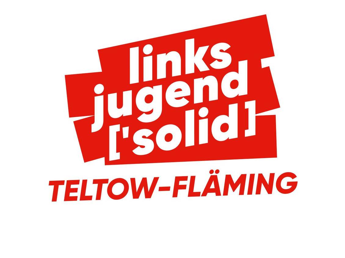 Die Grafik zeigt in rot auf weißem Grund das Logo der Linksjugend ['solid] Teltow-Fläming.