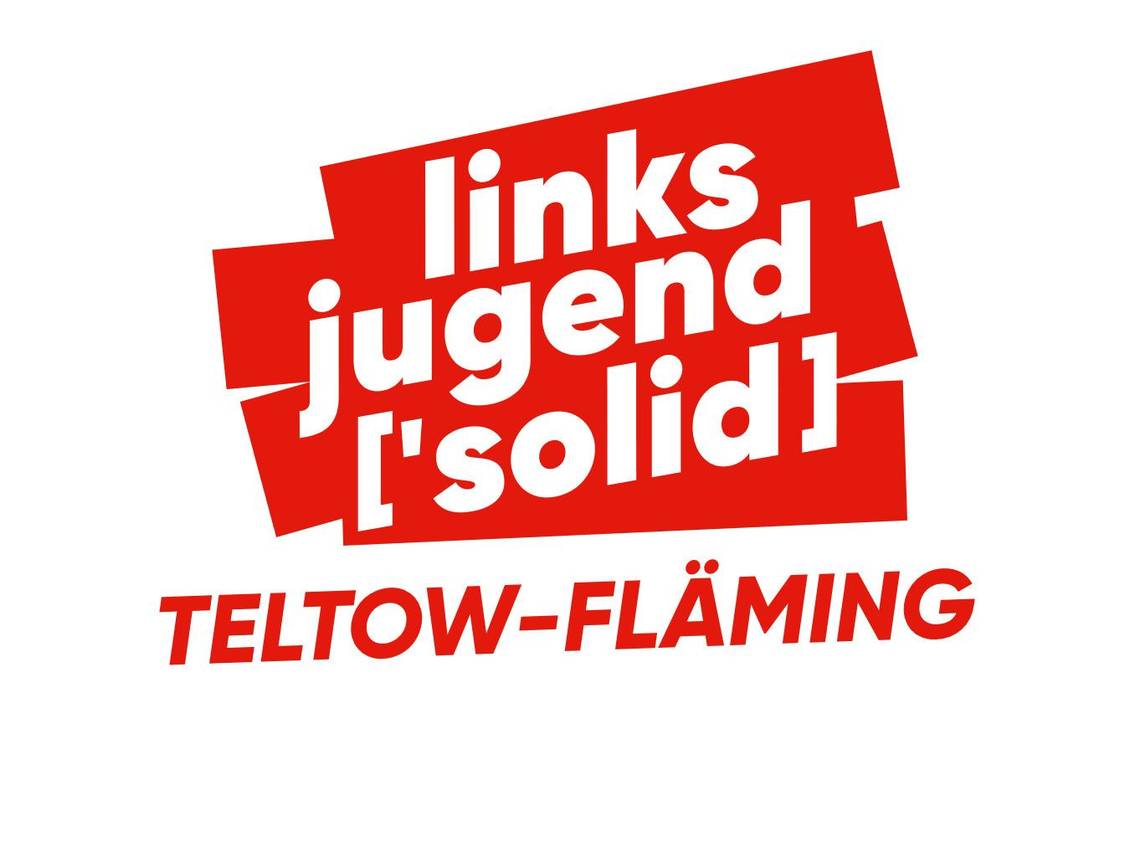 Die Grafik zeigt in rot auf weißem Grund das Logo der Linksjugend ['solid] Teltow-Fläming.