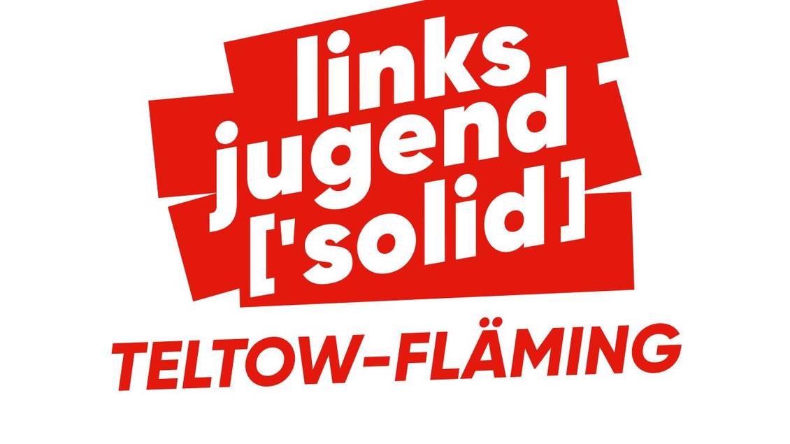 Die Grafik zeigt in rot auf weißem Grund das Logo der Linksjugend ['solid] Teltow-Fläming.